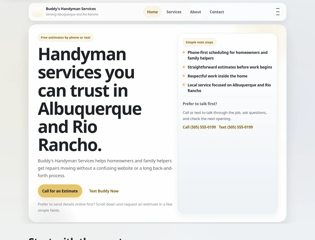 Screenshot of the Buddy's Handyman Services website